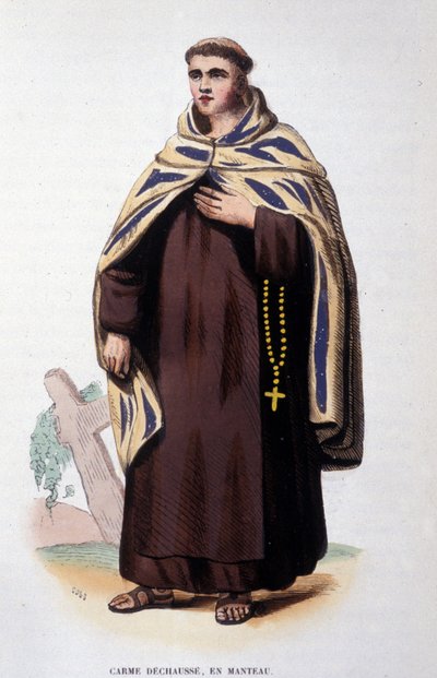 Mitglied des Ordens der Karmeliten (Orden Unserer Lieben Frau vom Berge Karmel). Gravur des 19. Jahrhunderts. von Unknown artist