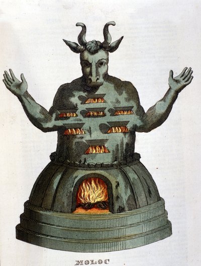 Moloch. Antike karthagische Gottheit. Man opferte ihm die Kinder, indem man sie in die Flammen warf. Gravur des 19. Jahrhunderts von Unknown artist