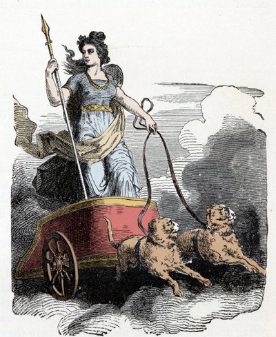 Nordische Mythologie: Frigga - Nordische Mythologie: die Göttin Freyja in ihrem von Katzen gezogenen Wagen von Unknown artist