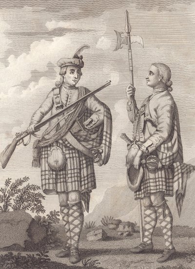 Offizier (links) und Sergeant der 42. Highlanders—The Black Watch—ca. 1750 (Gravur) von Unknown artist