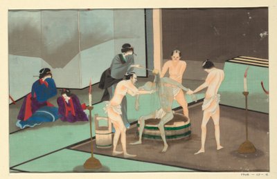 Eine von sechzehn Szenen des Todes und der Beerdigung eines Mannes von Unknown artist