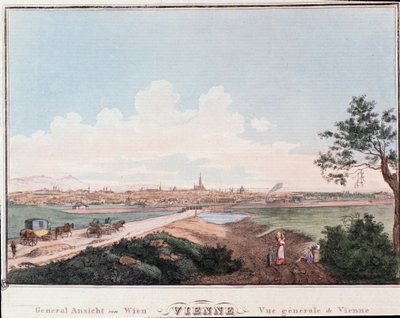 Überblick über die Stadt Wien mit Brücke über die Donau von Unknown artist