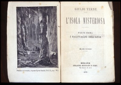 Seite einer italienischen Ausgabe von „Die geheimnisvolle Insel“ von Jules Verne. 1878. Mailand von Unknown artist