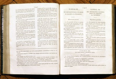 Seiten des Zivilgesetzbuches von Napoleon. auf Französisch und Italienisch von Unknown artist