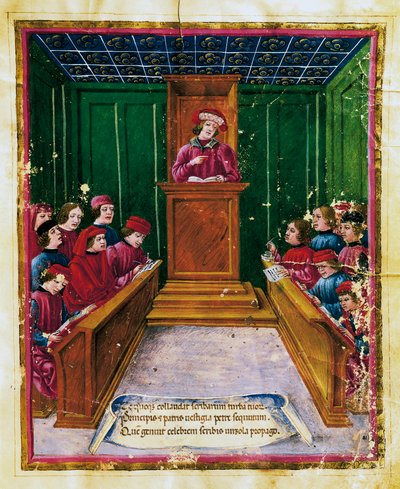Pietro da Unzola hält eine Vorlesung aus einem Rechtstext an der Universität Bologna von Unknown artist