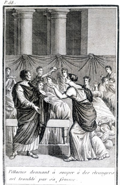 Pillacus gibt Fremden ein Abendessen und wird von seiner Frau gestört. von Unknown artist