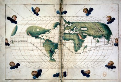 Planisphäre (oder Weltkarte). Geografische Karte aus dem Atlas von Battista Agnese (1500-1564), circa 1543. Paris, B.N. von Unknown artist