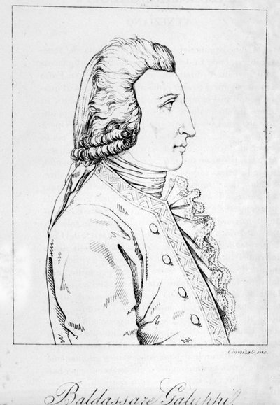 Porträt von Baldassare Galuppi. Italienischer Komponist (1706 bis 1785) Venezianische Gravur des späten 18. Jahrhunderts. von Unknown artist