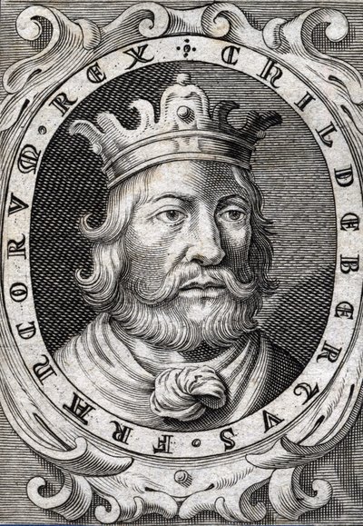 Porträt von Childebert I. (ca. 495-558), König von Paris. Gravur aus dem 18. Jahrhundert von Unknown artist