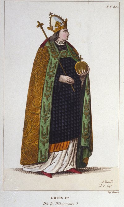 Porträt von Ludwig I. der Fromme (778 - 840), Kaiser des Westens Gravur von 1830 von Unknown artist