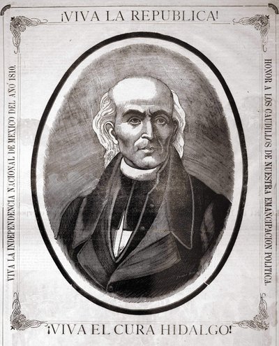 Porträt von Miguel Hidalgo y Costilla (1753 - 1811), mexikanischer Priester (1810 proklamierte er die Unabhängigkeit seines Landes). Gravur zu seinen Ehren Ende des 19. Jahrhunderts. von Unknown artist