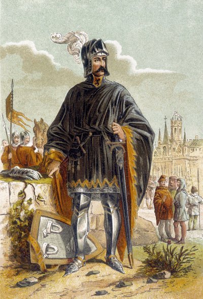 Porträt von Philip van Artevelde (1340-1382), flämischer Politiker und Anführer des Aufstands der Weber von Gent gegen Graf Ludwig II. von Flandern, bekannt als Louis de Male oder Maele (1381). Er wurde in der Schlacht von Rozebeke (1382) besiegt und getöt von Unknown artist