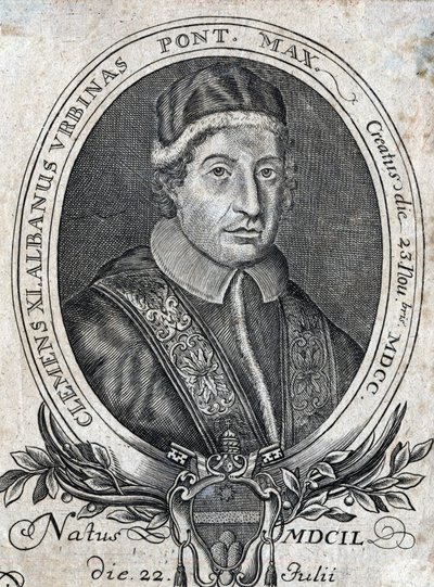 Porträt von Papst Clemens XI. (Gianfrancesco Albani) (1649 - 1721), 241. Papst. Gravur des 18. Jahrhunderts von Unknown artist