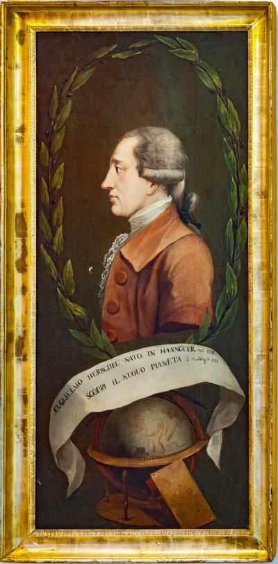 Porträt von William Herschel, Das Astronomische Observatorium Giuseppe Piazzi, der Pisana-Turm von Unknown artist