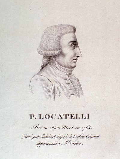 Porträt des italienischen Geigers und Komponisten Pietro Locatelli (1695-1762) Gravur. 18. Jahrhundert. Bologna, civico museo musico von Unknown artist