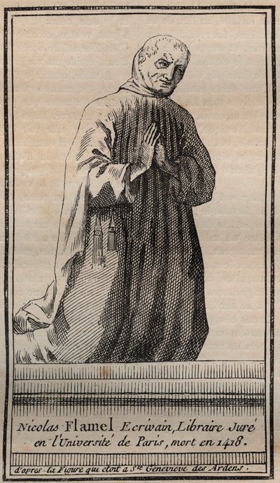 Porträt des französischen Alchemisten Nicolas Flamel (1330-1418) - Gravur - Porträt des englischen Alchemisten Nicolas Flamel - Gravur Privatsammlung von Unknown artist
