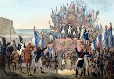 Verleihung der Ehrenlegion durch Napoleon Bonaparte im Tal von Terlincthum in Boulogne (16. August 1804) Gravur - Paris, Musée de l