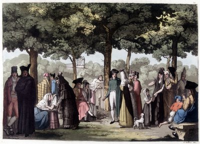 Promenade der Esplanade in Barcelona. Lithografie des 19. Jahrhunderts von Unknown artist