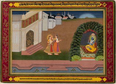 Radhas Vertraute bringt sie zu Krishna, basierend auf der Poesie von Bihari (Indien, 1595–1663) von Unknown artist