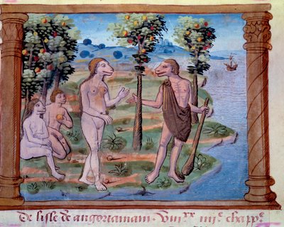 Darstellung von monströsen Kreaturen mit menschlichem Körper und Hundekopf. Miniatur aus „Geschichte der Mongolen, genannt Tartaren“ von Unknown artist