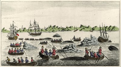 Szene des Walfangs in Grönland im 18. Jahrhundert, anonymer Volksdruck der Zeit von Unknown artist