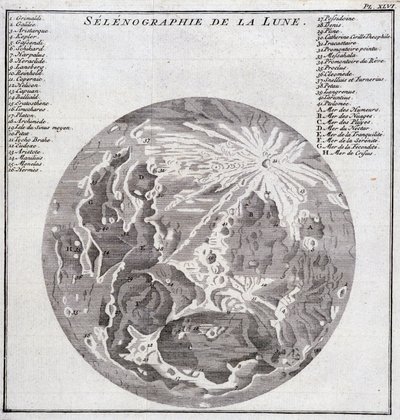Selenografie des Mondes - in „Historische Reise durch Südamerika im Auftrag des Königs von Spanien“ von Don George Juan und Don Antoine de Ulloa, T.2, bei C.A. Jombert, Librairie du Roi, Paris von Unknown artist