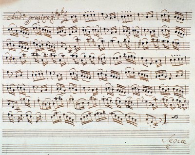 Notenseite für die erste Violine in der Ouvertüre von Mithridate, König von Pontus, Oper von Mozart (1770) von Unknown artist