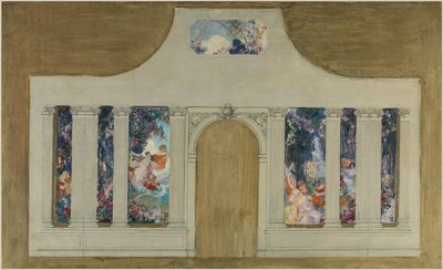 Skizze für ein Set: Farandole junger Frauen mit Blumen von Unknown artist