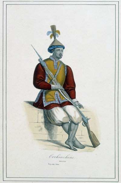 Soldat in Cochinchine-Rüstung - in "Die verschiedenen Völker der Erde" von Abt Paul Jonhanneaud, Librairie des Bons livres von Unknown artist