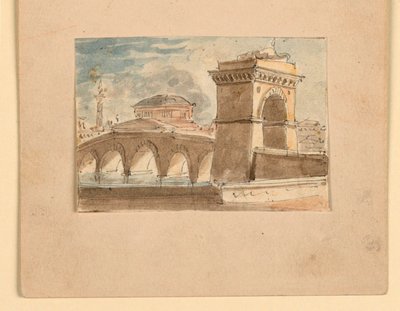 Bühnenbild, Brücke über Wasser von Unknown artist
