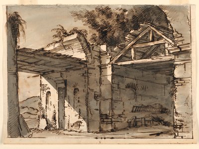 Bühnenbild, Ruinen in der Landschaft von Unknown artist