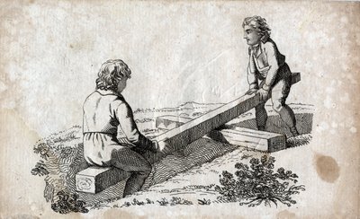 Schaukel: zwei Kinder auf einem Buttenband. Gravur aus dem späten 18. Jahrhundert. Private Sammlung. von Unknown artist