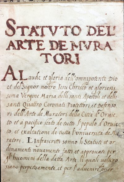 Tafel der Zünfte, Status der Maurer der Stadt Orvieto, Italien von Unknown artist