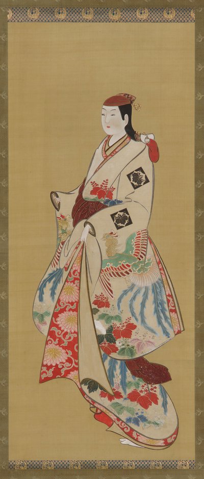 Großes Mädchen; Kleid mit Ho-o-Vogel und Kiri-Blumen gemustert von Unknown artist
