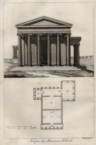 Tempel der Athena Polias - Akropolis Athen - (Alter Tempel der Athena) - Gravur aus „Usi e Costumi di Tutti i Popoli dell