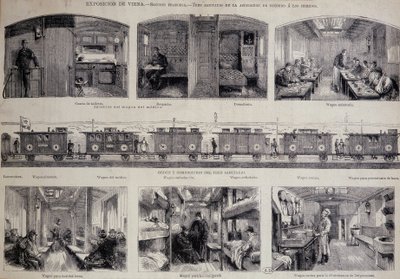 Die verschiedenen Abteile eines Sanitätszugs (Gravur) von Unknown artist