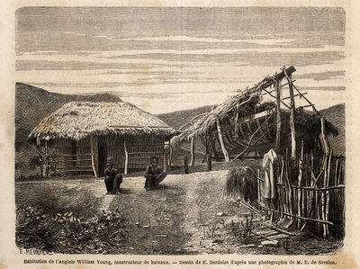 Die Wohnung und Werft eines englischen Bauherrn in Noumea, der indigene Arbeitskräfte einsetzt. Gravur zur Illustration der Reise nach Neukaledonien, von Jules Garnier, 1868 von Unknown artist