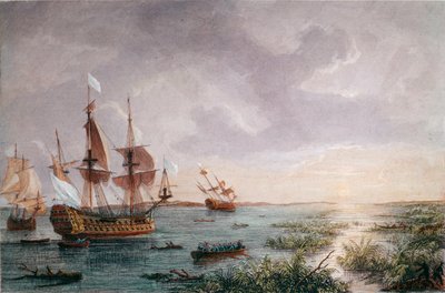 Der französische Entdecker Rene Robert Cavelier, Sieur de LaSalle entdeckt Louisiana, 1684 (Gravur) von Unknown artist