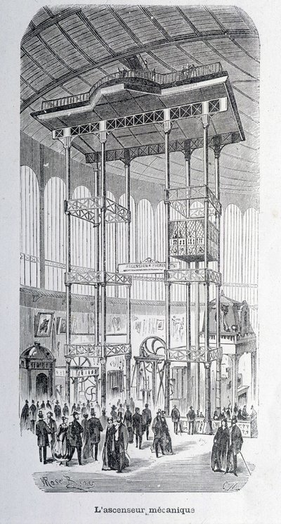 Der mechanische Aufzug des Ingenieurs Edoux auf der Weltausstellung 1867 - Gravur von Unknown artist