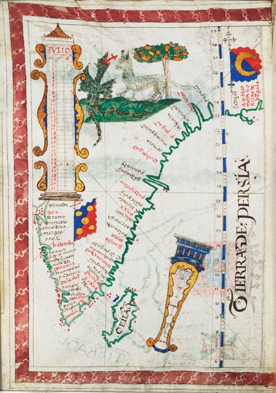 Land von Persien, Maßstab: circa 1:13 500 000, zeigt zusätzliche Orte in Südindien und Sri Lanka, c.1550-60 von Unknown artist