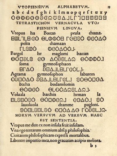Utopiensium Alphabetum (Utopisches Alphabet) aus der dritten Ausgabe von 