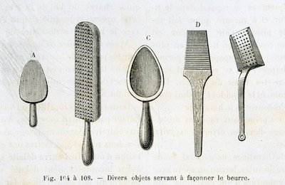 Verschiedene Gegenstände zur Butterformung - in „Die Wunder der Industrie“ von Louis Figuier von Unknown artist