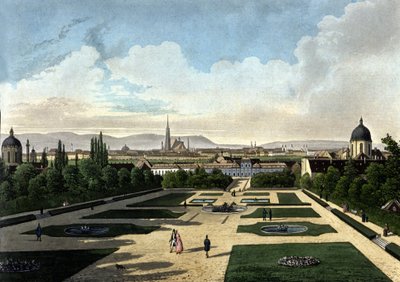 Ansicht des Belvedere in Wien, österreichischer Barockpalast, erbaut von Eugen von Savoyen. Lithographie des 19. Jahrhunderts von Unknown artist