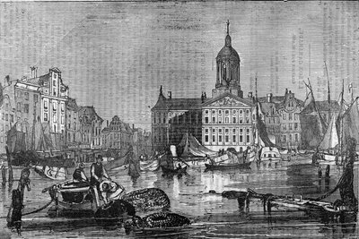 Ansicht der Stadt Amsterdam und des alten Rathauses im 19. Jahrhundert von Unknown artist