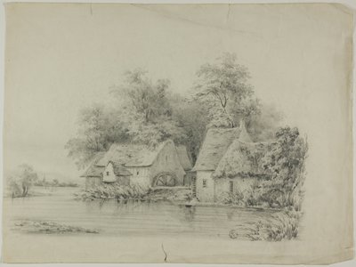 Wassermühle und Hütte mit Strohdächern von Unknown artist