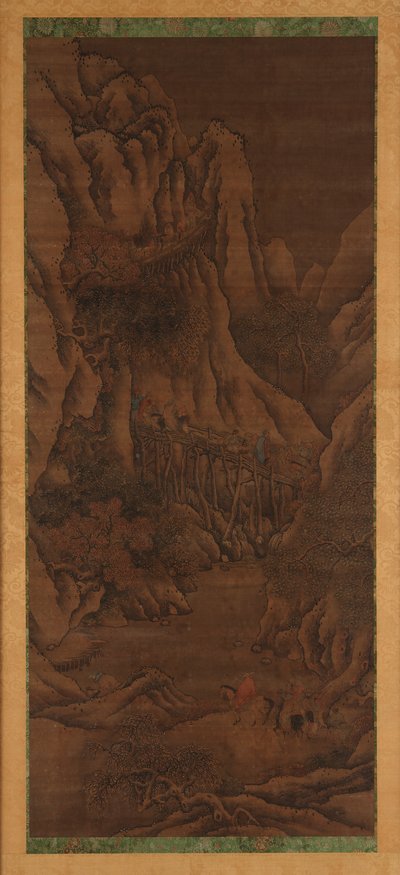 Winterlandschaft: Hügel und Fluss; Figuren von reisenden Reitern von Unknown artist