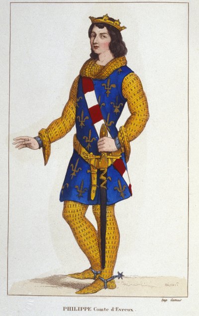 Porträt von Philipp von Évreux, Graf von Évreux, König von Navarra (gestorben 1343). Gravur von 1830 von Unknown artist