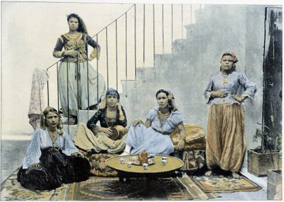 Maurische Frauen aus Algier beim Teetrinken - Autochrom, Ende des 19. Jahrhunderts von Unknown photographer