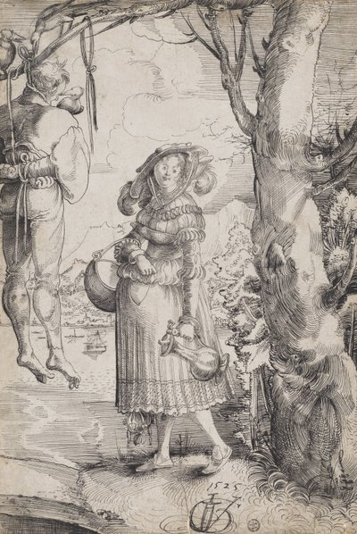 Frau in der Nähe eines gehängten Mannes von Urs (1485-1528) Graf