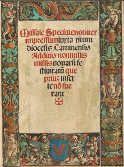 Titelseite für ein Messbuch, mit Satyr und Putti Rand [verso] von Urs Graf I